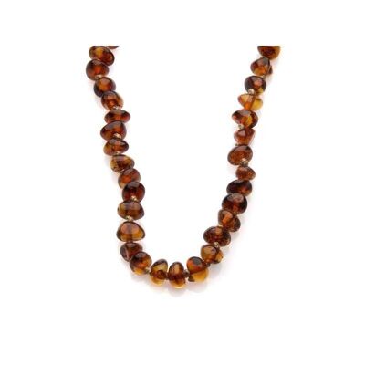 Collana baby con ambra cognac, chiusura a clip, lunghezza 32 - 33 cm - AKWK1-CLIP