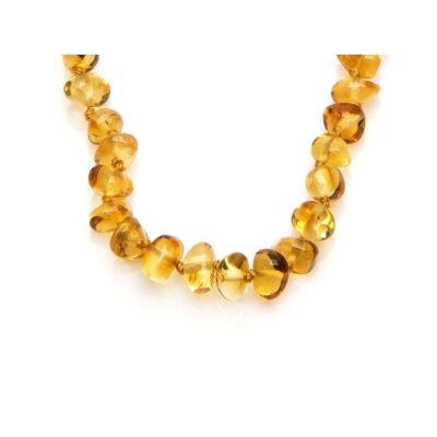 Collier bébé avec ambre miel, fermoir clip, longueur 32 - 33 cm - AKWK1H-CLIP