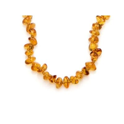 Collier bébé avec ambre miel chips, fermoir clip, longueur 32 - 33 cm - NB33H-CLIP