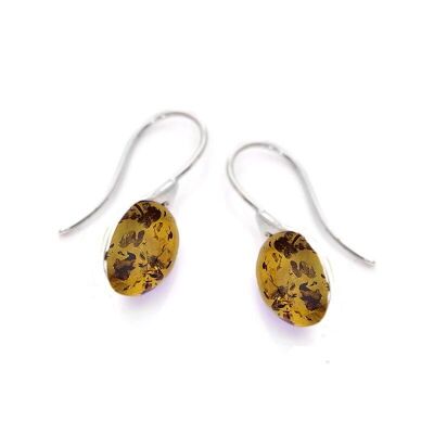 Earrings with natural oval cognac amber, in rhodium-plated silver 925/1000 - KL464-338ER