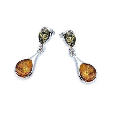 Drop earrings with cognac amber, in rhodium-plated silver 925/1000 - KL747-1891ER