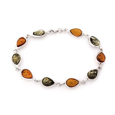 Bracciale con goccia d'ambra cognac, in argento 925/1000 rodiato, lunghezza 19 cm - KL749-1891BR