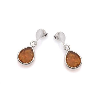 Orecchini pendenti con ambra cognac naturale, in argento rodiato 925/1000 - KL262-6109ER