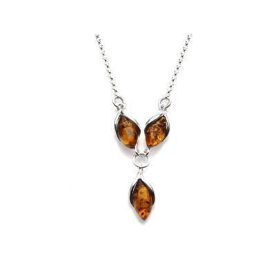 Collier avec ambre cognac navette, en argent rhodié 925/1000, longueur 42+3 cm - KM202NR