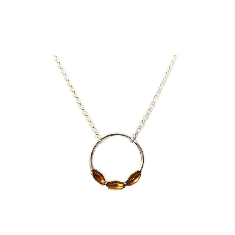 Collana con navetta ambra cognac, in argento 925/1000 rodiato, lunghezza 45+3 cm - ZI4203NR