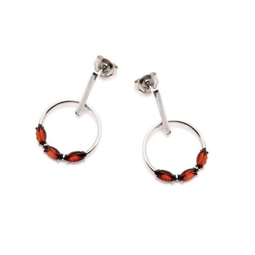 Boucles d'oreilles pendantes ronde avec ambre cognac, en argent rhodié 925/1000 - ZI4204KR