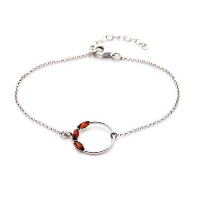 Bracelet ronde avec ambre cognac navette, en argent rhodié 925/1000, longueur 16+3 cm - ZI4205BR