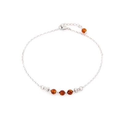 Bracciale con pallina d'ambra cognac, in argento rodiato 925/1000, lunghezza 23+4 cm - GDB0051R
