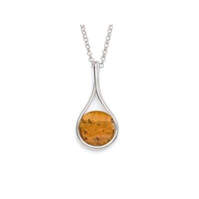 Collana con ambra cognac naturale del Mar Baltico rotonda, in argento rodiato 925/1000 - KL452-19NR