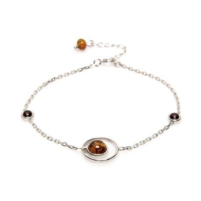 Bracelet with round multi-colored amber, in rhodium-plated silver 925/1000, length 16+3 cm - SA2921BOR