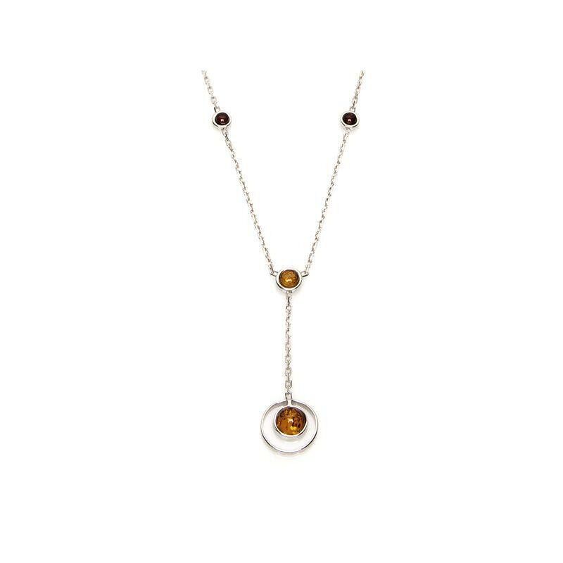 Necklace with multi-colored amber, in rhodium-plated silver 925/1000, length 45 + 5 cm - SA2921NOR