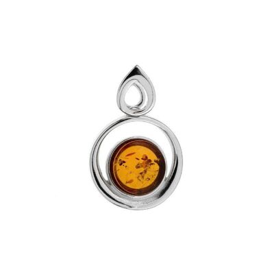 Colgante con ámbar coñac redondo, en plata rodiada 925/1000, diámetro 1,5+1 cm - SA3501POR