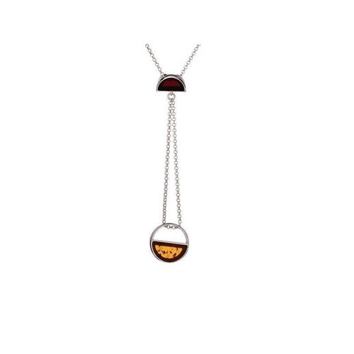 Collier avec ambre multicolore, en argent rhodié 925/1000, longueur 50 + 5 cm - SA3563NOR