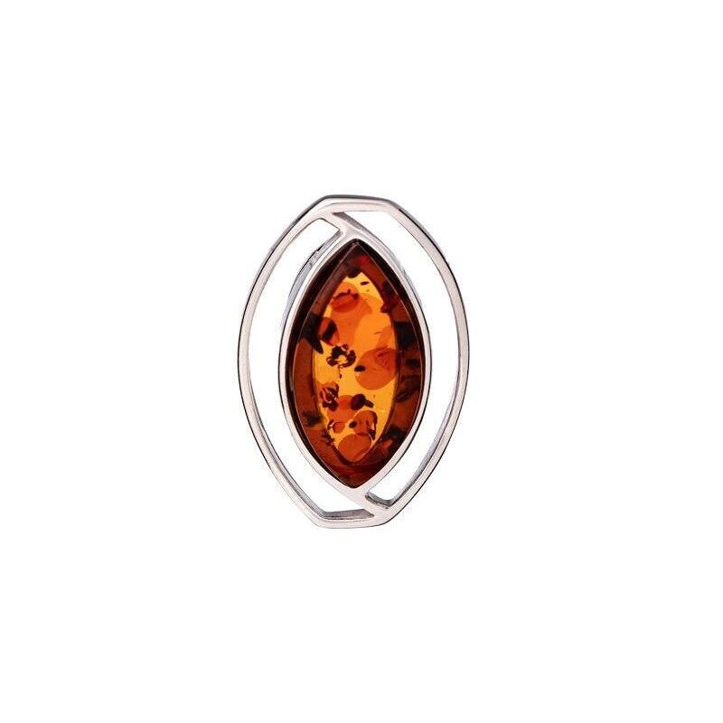 Ciondolo con navetta ambra cognac, in argento 925/1000 rodiato, altezza 2,7 cm - SA3738POR