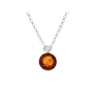 Collier avec ambre cognac rond, en argent rhodié 925/1000, longueur 42 + 3 cm - ZIDZ255NR