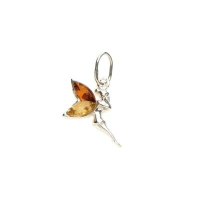 Pendentif fée avec ambre multicolore, en argent rhodié 925/1000, hauteur 1,5+1 cm - AJW6-728CLR