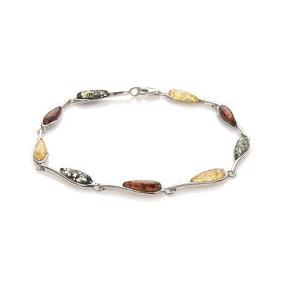 Pulsera con gota de ámbar multicolor, en plata rodiada 925/1000, longitud 20 cm - AJB5MR