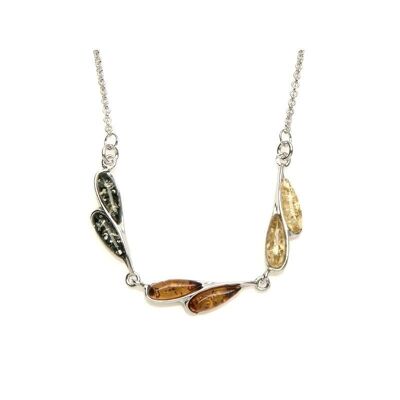 Collier avec ambre multicolore goutte, en argent rhodié 925/1000, longueur 42 + 4 cm - AJWK1-219MR
