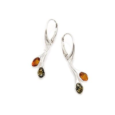 Orecchini pendenti con ambra multicolore, in argento 925/1000 rodiato - MGK14CVR