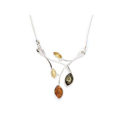 Collar con ámbar multicolor natural del Mar Báltico, en plata rodiada 925/1000 - MGWK896R