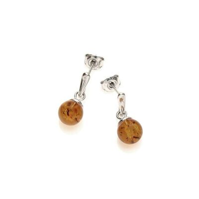 Orecchini pendenti con pallina ambra cognac, in argento rodiato 925/1000 - GDK00229R