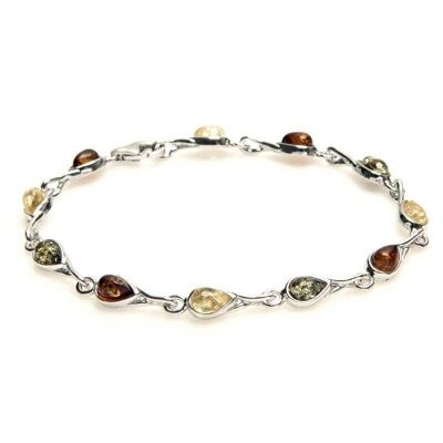 Bracelet avec ambre multicolore goutte, en argent rhodié 925/1000, longueur 18 cm - MGB1089R