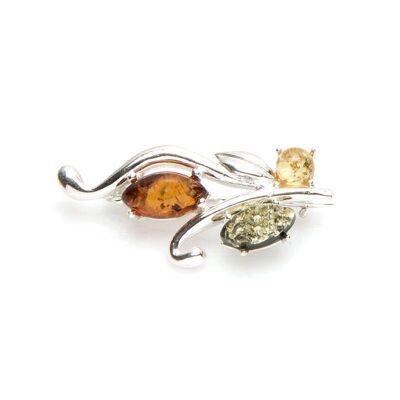 Broche avec ambre multicolore naturel de la mer Baltique, en argent rhodié 925/1000 - MGBR1MR