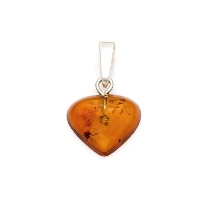 Pendentif coeur avec ambre cognac naturel, en argent rhodié 925/1000, hauteur 1+0,8 cm - AKWS01AR