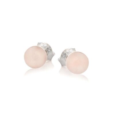 Orecchini a bottone con pallina di quarzo rosa naturale, in argento rodiato 925/1000 - CKM-BO001-QR