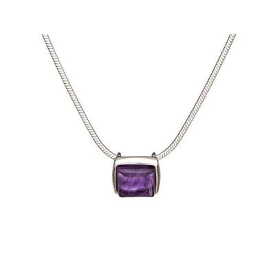 Collana con ametista viola quadrata, in argento 925/1000 rodiato, lunghezza 42+3 cm - CSA-CL013