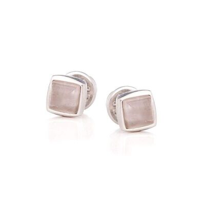 Pendientes con cuarzo rosa natural cuadrado, en plata rodiada 925/1000 - CSA-BO013-QR
