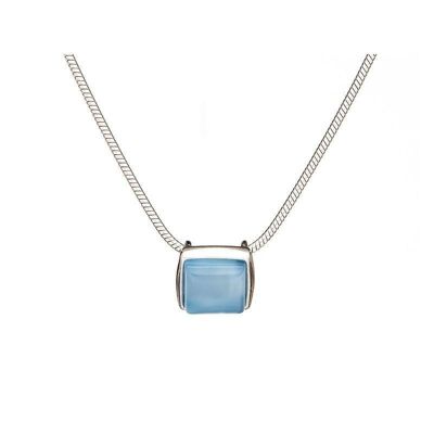 Collar con ágata cuadrada teñida de azul, plata rodiada 925/1000, longitud 42 + 3 cm - CSA-CL013A
