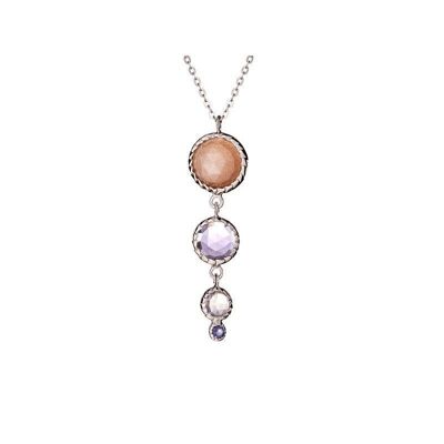 Collier avec multipierres multicolores, en argent rhodié 925/1000, longueur 44 + 5 cm - CJF-CL012