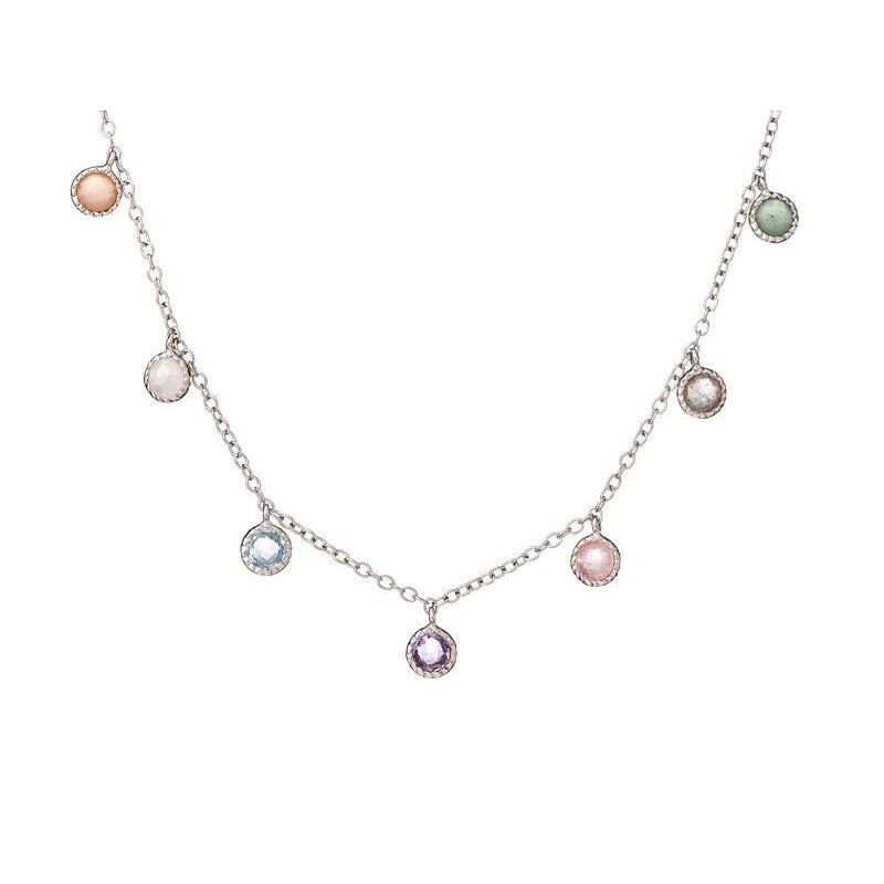Collana con multi pietre multicolori, in argento 925/1000 rodiato, lunghezza 42+3 cm - CJF-CL013