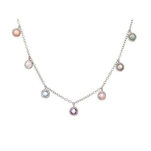 Collier avec multipierres multicolores, en argent rhodié 925/1000, longueur 42 + 3 cm - CJF-CL013