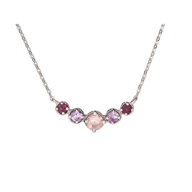 Halskette mit mehrfarbigen Mehrsteinen, aus 925/1000 rhodiniertem Silber, Länge 42 + 3 cm – CJF-CL025