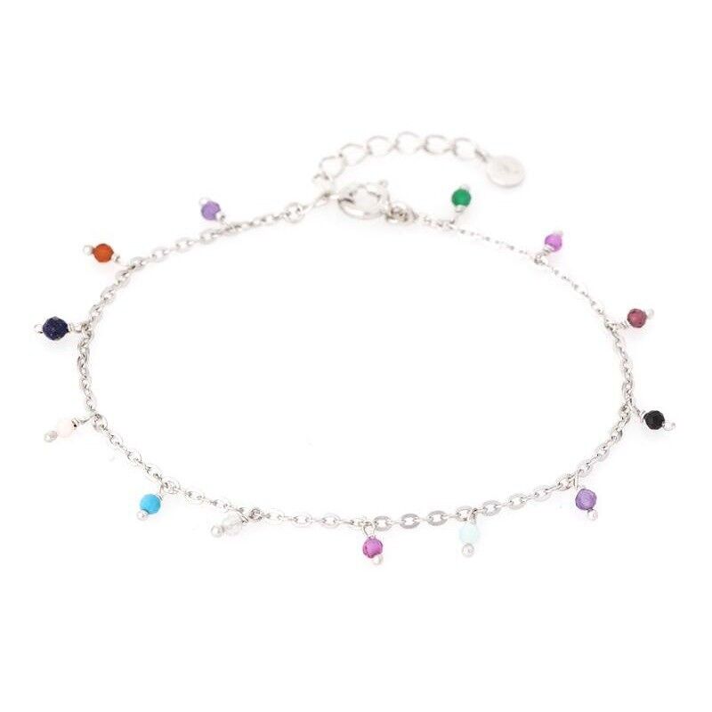 Armband mit mehrfarbigen Multisteinen, 925/1000 rhodiniertes Silber, Länge 15,5+3 cm – CJF-BR029