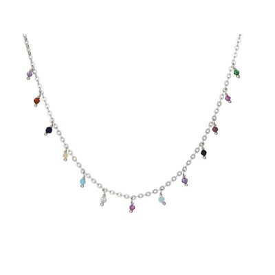 Necklace with multi-colored stones, in rhodium-plated silver 925/1000, length 40 + 3 cm - CJF-CL029