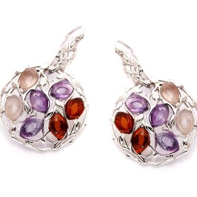 Boucle d'oreille argent amethyste quartz rose ambre_1