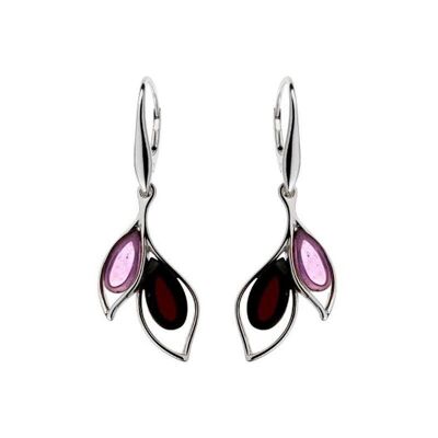 Orecchini pendenti con ametista e ambra, in argento 925/1000 rodiato - CSA-BO019