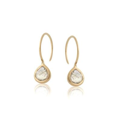 Pendientes de corazón con labradorita multicolor, en plata dorada 925/1000 - CJF-BO007-LB-D