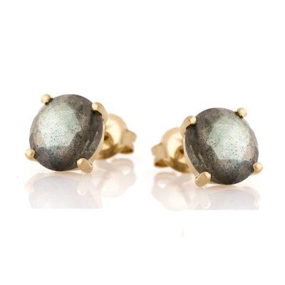 Orecchini a bottone con labradorite naturale multicolore, in argento dorato 925/1000 - CJF-BO011D