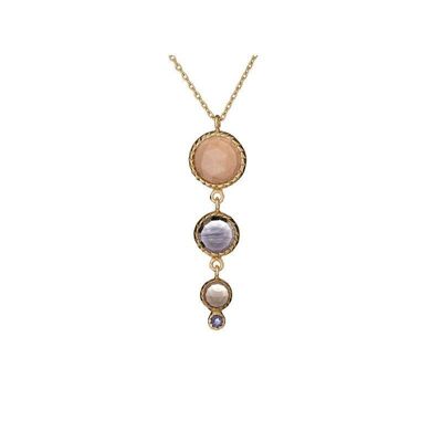 Collar con piedras multicolores, en plata dorada 925/1000, largo 44 + 5 cm - CJF-CL012D