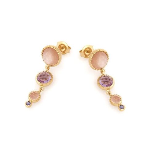 Boucles d'oreilles pendantes avec multipierres multicolores, en argent doré 925/1000 - CJF-BO012-1D
