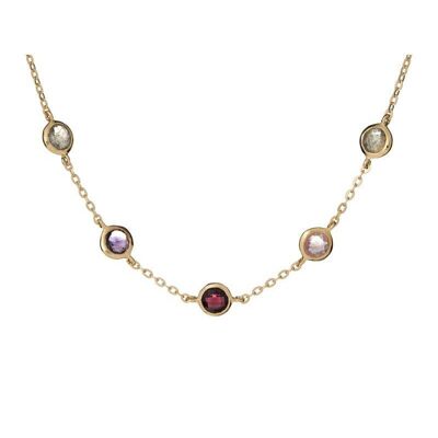 Collar con piedras multicolores, en plata dorada 925/1000, largo 42 + 3 cm - CJF-CL022D