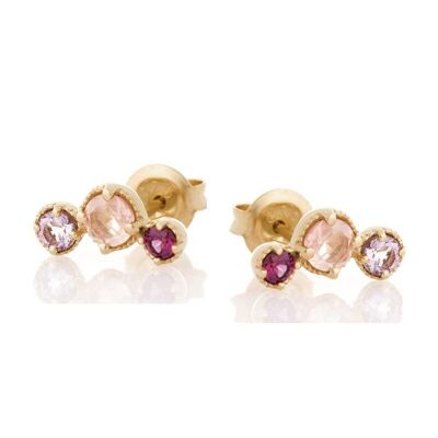 Clous d'oreilles avec multipierres multicolores ronde, en argent doré 925/1000 - CJF-BO025D