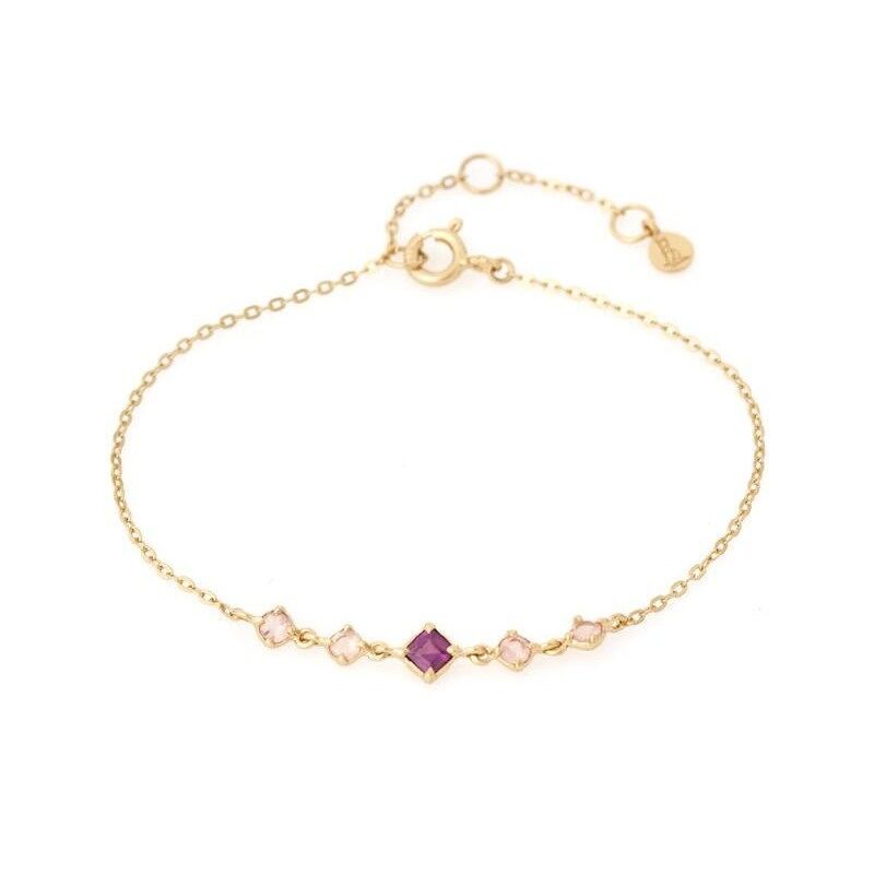 Armband mit quadratischem Granat und Rosenquarz, aus 925/1000 vergoldetem Silber, Länge 15+3 cm – CJF-BR035D