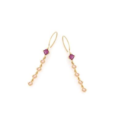 Boucles d'oreilles avec grenat et quartz rose, en argent doré 925/1000 - CJF-BO035D