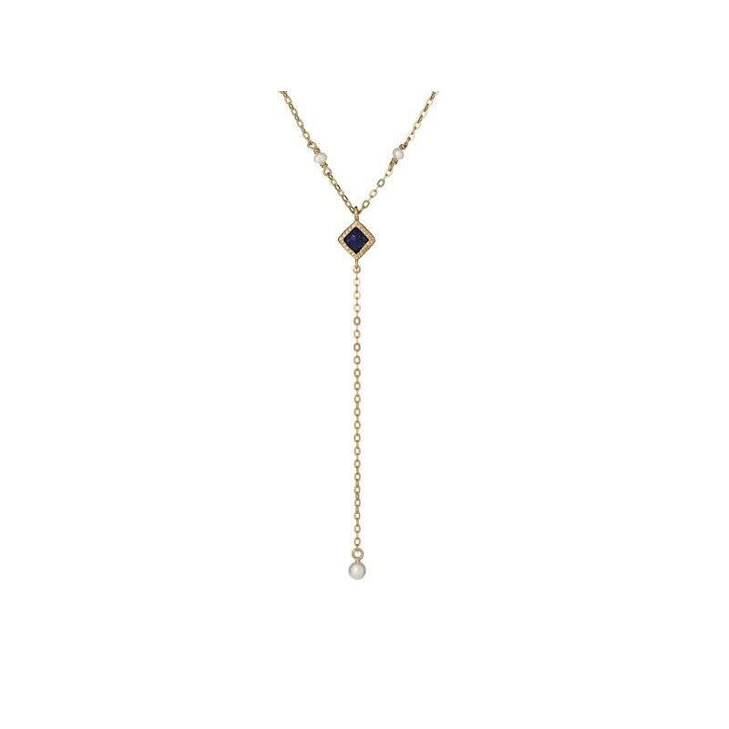 Collana con lapislazzuli e perle, in argento dorato 925/1000, lunghezza 50+10 cm - CJF-CL034D