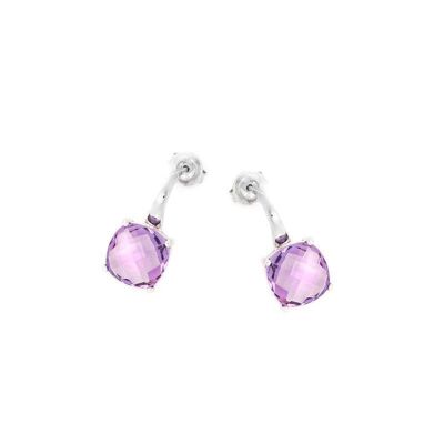 Orecchini pendenti con ametista viola, in argento rodiato 925/1000 - CJF-BO026